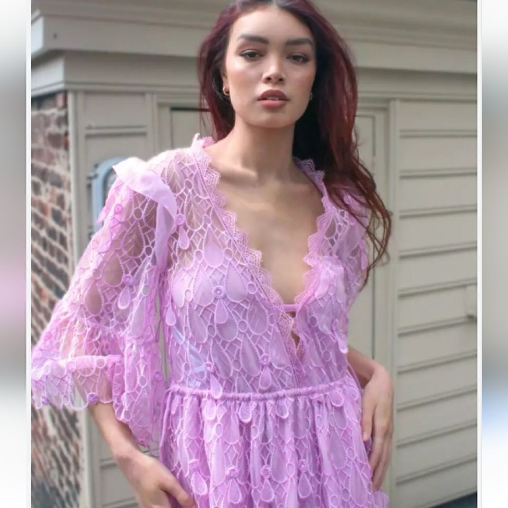 Self-Portrait Lilac Lace Maxi Dress Dress Size 4 - Picture 11 of 15